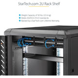 StarTech.com 2U Server Rack Cabinet Shelf - Fixed 22" Deep Cantilever Rackmount Tray for 19" Data/AV/Network Enclosure w/cage nuts, screws — CABSHELF22
