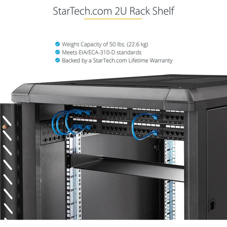 StarTech.com 2U Server Rack Cabinet Shelf - Fixed 22" Deep Cantilever Rackmount Tray for 19" Data/AV/Network Enclosure w/cage nuts, screws — CABSHELF22