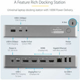 StarTech.com Universal Laptop Docking Station, Hybrid USB-C & USB-A Dock, Dual 4K DP & HDMI, 100W PD, Mac / Windows / Chrome OS, GbE — DK30C2DPEP