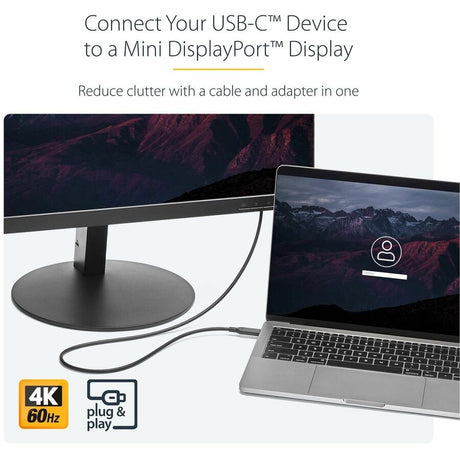 StarTech.com 6 ft. / 1.8 m USB-C to Mini DisplayPort Cable - 4K 60Hz - Black - USB 3.1 Type-C to Mini DP Adapter Cable - mDP Cable — CDP2MDPMM6B