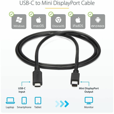 StarTech.com 6 ft. / 1.8 m USB-C to Mini DisplayPort Cable - 4K 60Hz - Black - USB 3.1 Type-C to Mini DP Adapter Cable - mDP Cable — CDP2MDPMM6B