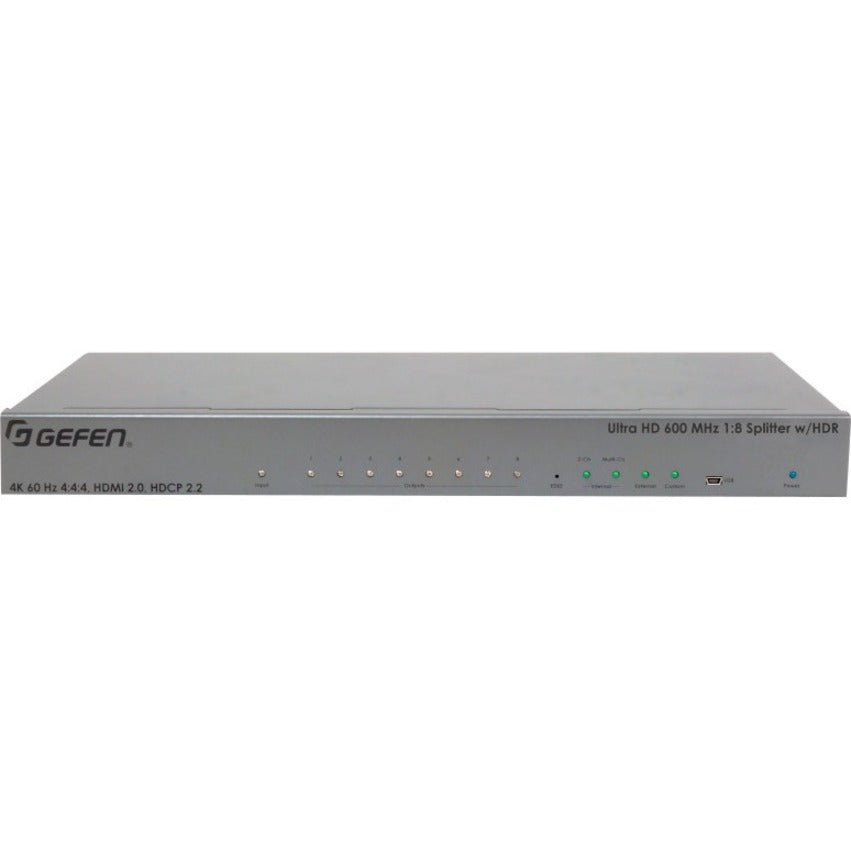 Gefen 4K Ultra HD 600 MHz HDMI Splitter, 8x Ultra HD Display, 4K 60Hz, HDR, Deep Color, HDCP 2.2, Dolby Atmos, DTS-X, 3D Pass-Through, Cascading, EDID Management, Audio Control, Video Distribution — EXT-UHD600-18