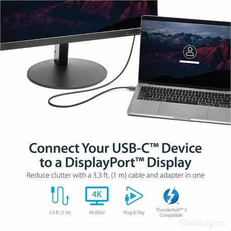 StarTech.com 3ft/1m USB C to DisplayPort 1.2 Cable 4K 60Hz - USB Type-C to DP Video Adapter Monitor Cable HBR2 - TB3 Compatible - Black — CDP2DPMM1MB