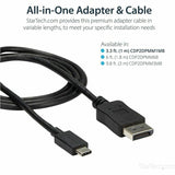 StarTech.com 3ft/1m USB C to DisplayPort 1.2 Cable 4K 60Hz - USB Type-C to DP Video Adapter Monitor Cable HBR2 - TB3 Compatible - Black — CDP2DPMM1MB