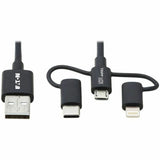 Eaton Tripp Lite Series Universal USB-A to Lightning, USB Micro-B and USB-C Sync/Charge Cable (M/3xM), MFi Certified, Black, 6 ft. (1.8 m) — M101-006-LMC-BK