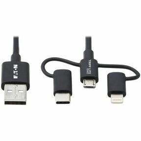 Eaton Tripp Lite Series Universal USB-A to Lightning, USB Micro-B and USB-C Sync/Charge Cable (M/3xM), MFi Certified, Black, 6 ft. (1.8 m) — M101-006-LMC-BK
