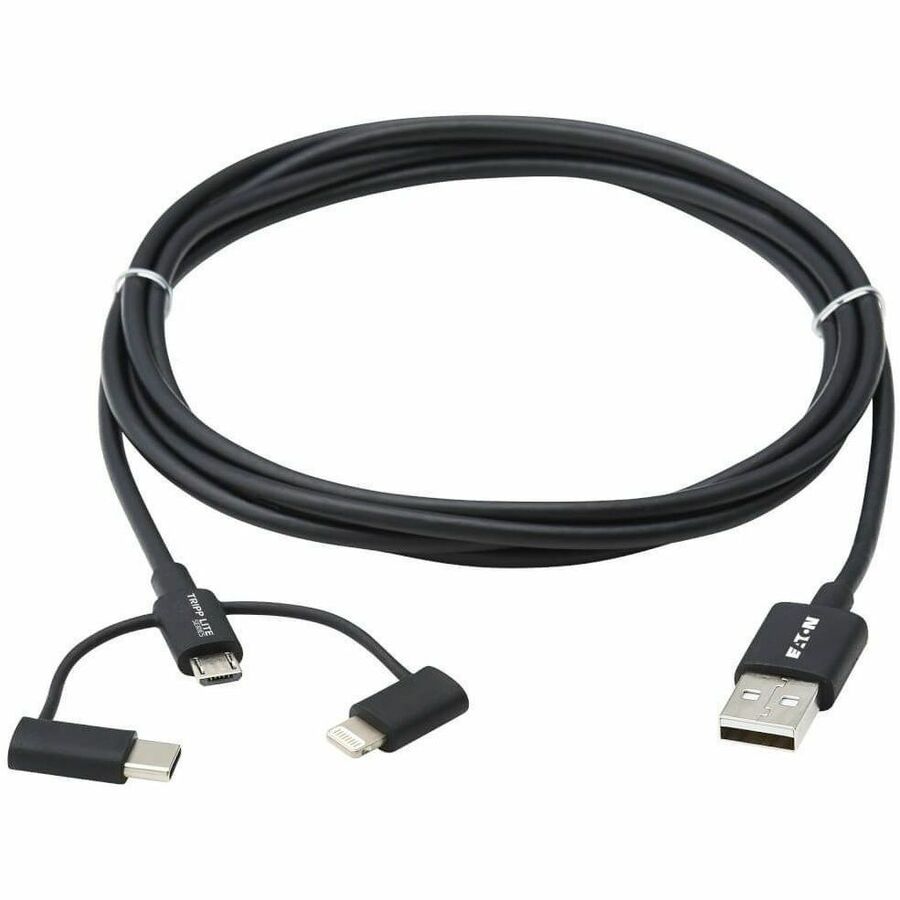 Eaton Tripp Lite Series Universal USB-A to Lightning, USB Micro-B and USB-C Sync/Charge Cable (M/3xM), MFi Certified, Black, 6 ft. (1.8 m) — M101-006-LMC-BK