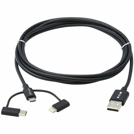 Eaton Tripp Lite Series Universal USB-A to Lightning, USB Micro-B and USB-C Sync/Charge Cable (M/3xM), MFi Certified, Black, 6 ft. (1.8 m) — M101-006-LMC-BK