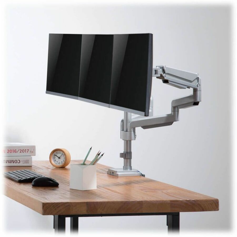 Eaton Tripp Lite Series Triple-Display Gas-Spring Flex-Arm Desktop Clamp and Grommet for 17" to 30" Flat-Screen Displays - USB and Audio Ports, Aluminum — DDR1730TAL