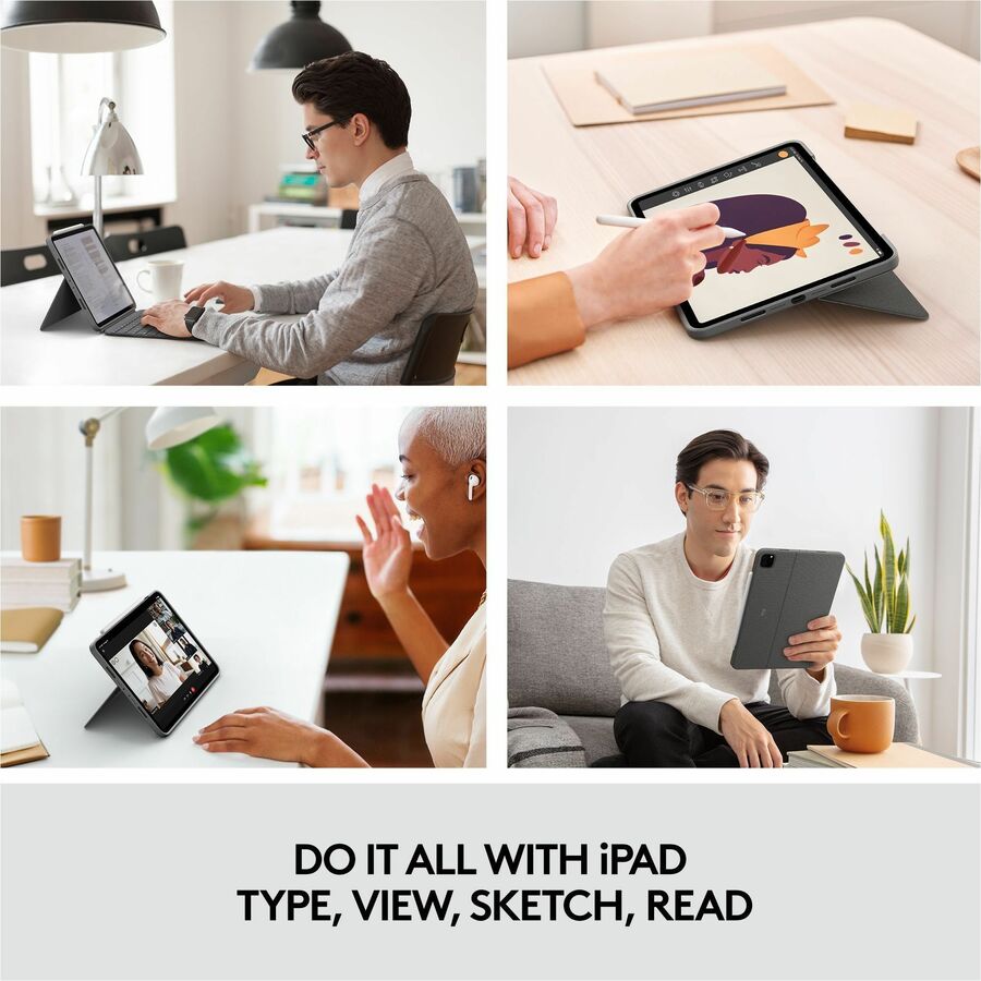 Logitech Combo Touch Keyboard/Cover Case for 11" Apple, Logitech iPad Pro, iPad Pro (2nd Generation), iPad Pro (3rd Generation) Tablet - Oxford Gray — 920-010095
