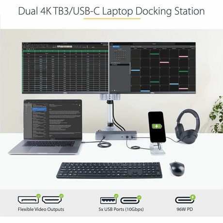 StarTech.com USB C Docking Station for MacBook Pro/Air-M1/M2/M3/M4 (Thunderbolt Compatible) - Dual HDMI/DisplayPort, 96W Power Delivery — TB3CDK2DH