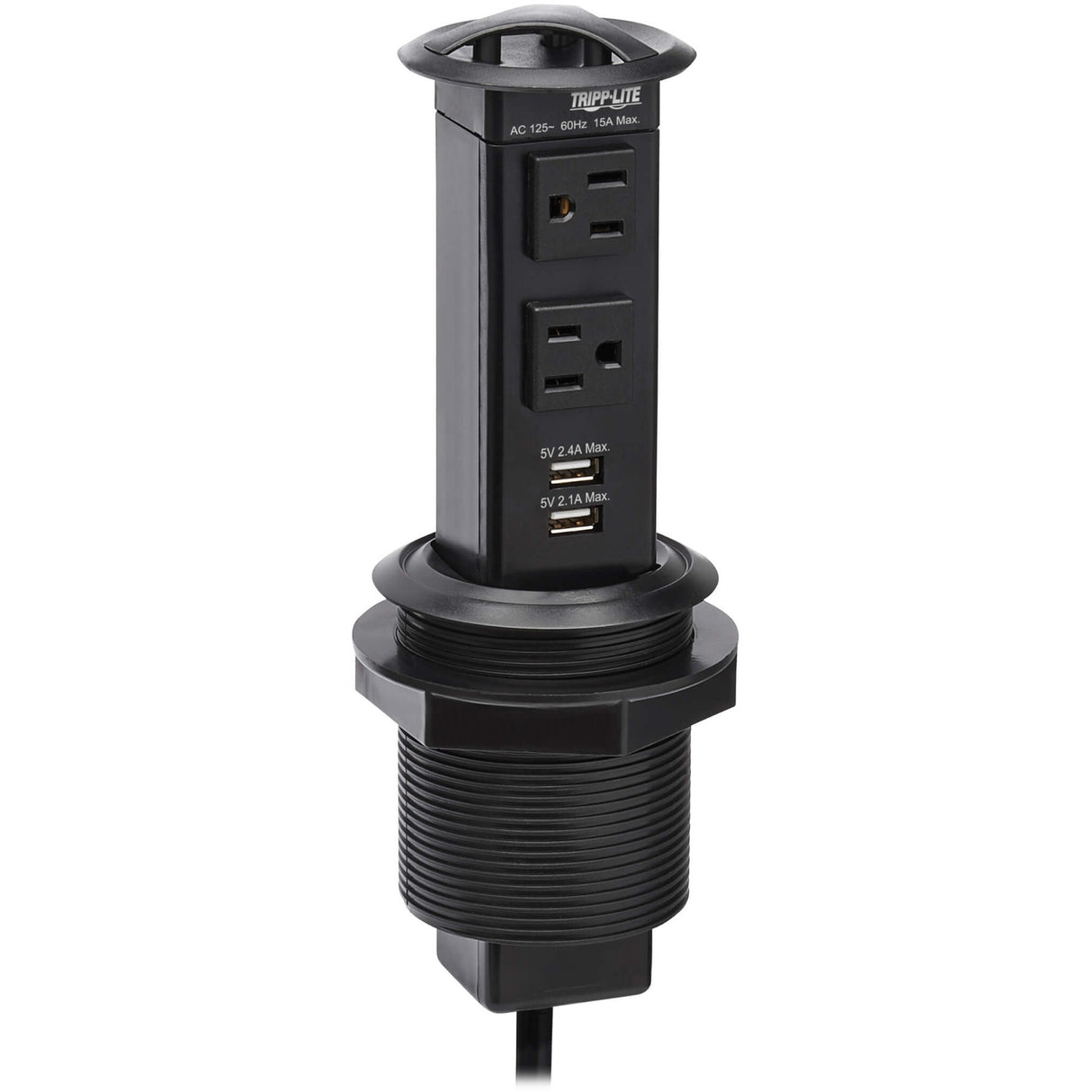 Eaton Tripp Lite Series Power It! 2-Outlet Pop-Up Power and Charging Dock - 2x USB-A, 6 ft. Cord, Antimicrobial Protection, Black — PS22POPAM