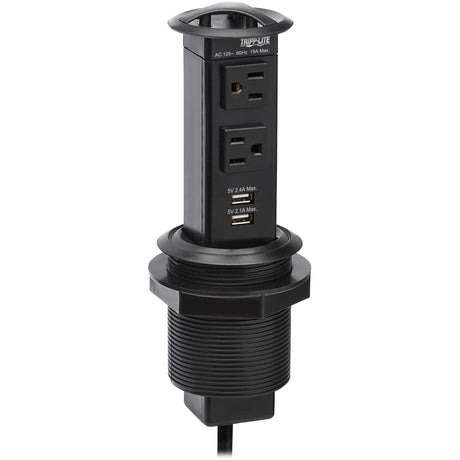 Eaton Tripp Lite Series Power It! 2-Outlet Pop-Up Power and Charging Dock - 2x USB-A, 6 ft. Cord, Antimicrobial Protection, Black — PS22POPAM