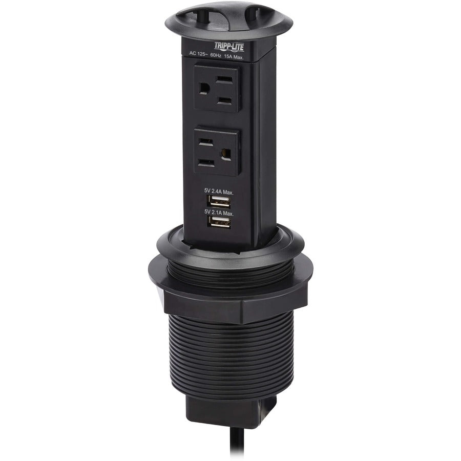 Eaton Tripp Lite Series Power It! 2-Outlet Pop-Up Power and Charging Dock - 2x USB-A, 6 ft. Cord, Antimicrobial Protection, Black — PS22POPAM