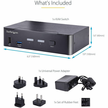 StarTech.com USB-C KVM Switch, 2 Port DisplayPort KVM w/ 4K 60Hz UHD HDR Video, 3.5mm Audio, USB Type-C KVM Switch, 6x USB Hub Ports, Thunderbolt 3/4 Compatible - Hot Key Switching — SV231DPUCA