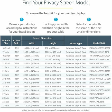 StarTech.com 22-inch 16:9 Computer Monitor Privacy Filter, Anti-Glare Privacy Screen w/51% Blue Light Reduction, +/- 30 deg. View Angle — 2269-PRIVACY-SCREEN