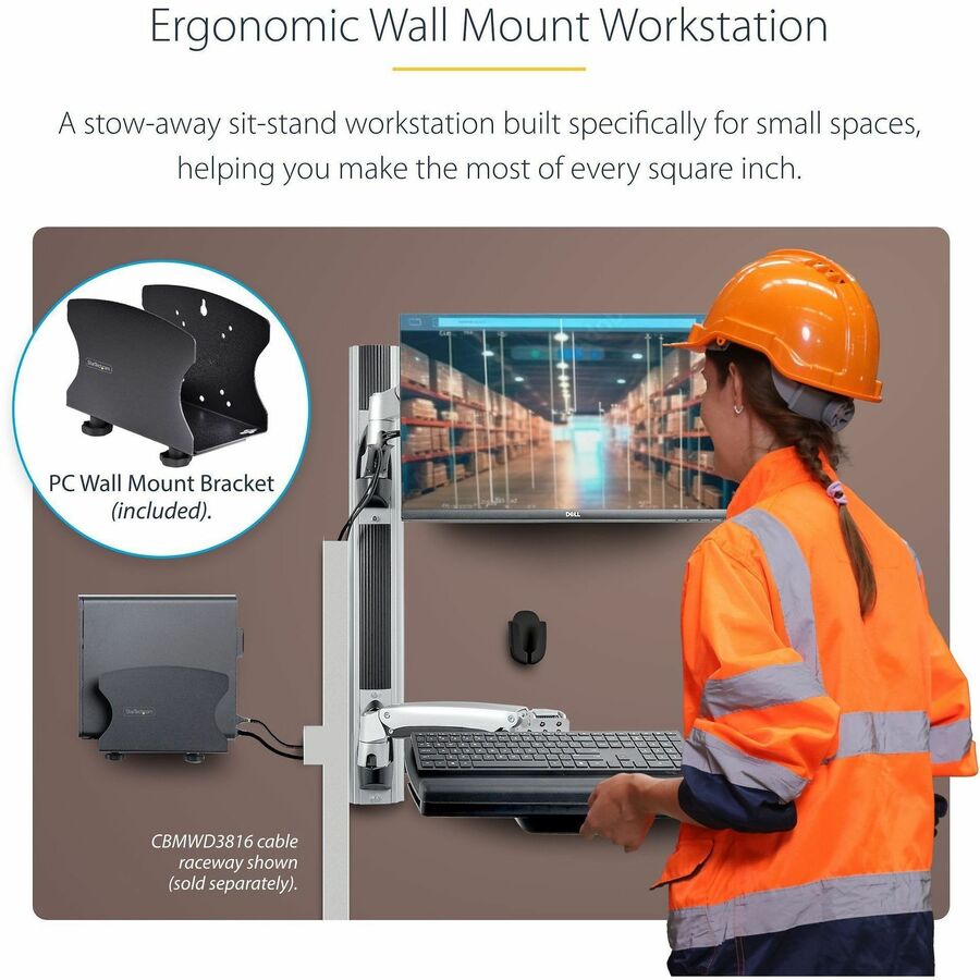 StarTech.com Wall Mount Workstation, VESA Mount 22lb/10kg, Fully Articulating Monitor Mount & Keyboard Tray, Standing Desk w/PC Bracket — 2PASTSC-WALL-MOUNT