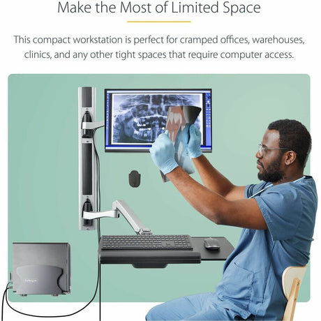 StarTech.com Wall Mount Workstation, VESA Mount 22lb/10kg, Fully Articulating Monitor Mount & Keyboard Tray, Standing Desk w/PC Bracket — 2PASTSC-WALL-MOUNT