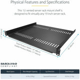 StarTech.com 1U Server Rack Cabinet Shelf - Fixed 16" Deep Cantilever Rackmount Tray for 19" Data/AV/Network Enclosure w/Cage Nuts, Screws — CABSHELF116V2PK