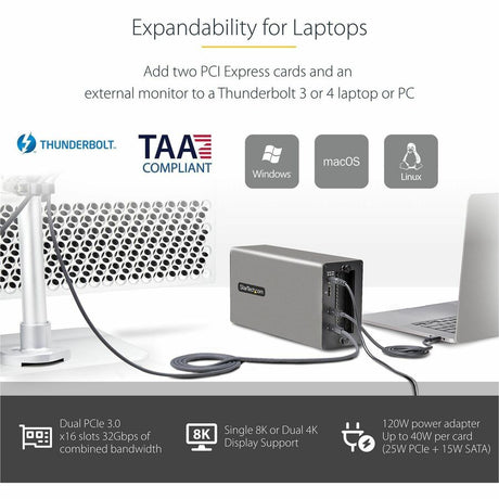 StarTech.com Thunderbolt 3 PCIe Expansion Chassis, Enclosure Box w/Dual PCI-E Slots, External PCIe Slots, 8K/4K Output Via TB3/DP 1.4, TAA — 2TBT3-PCIE-ENCLOSURE