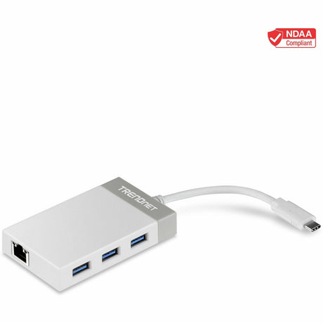 TRENDnet USB-C to Ethernet Gigabit Adapter, TUC-ETGH3, USB-C Hub with RJ-45 Gigabit, Windows and Mac Compatible, 3 x USB 3.0 Ports, 1 x Gigabit Ethernet Port, Compatible with USB 2.0 and USB 1.1 — TUC-ETGH3