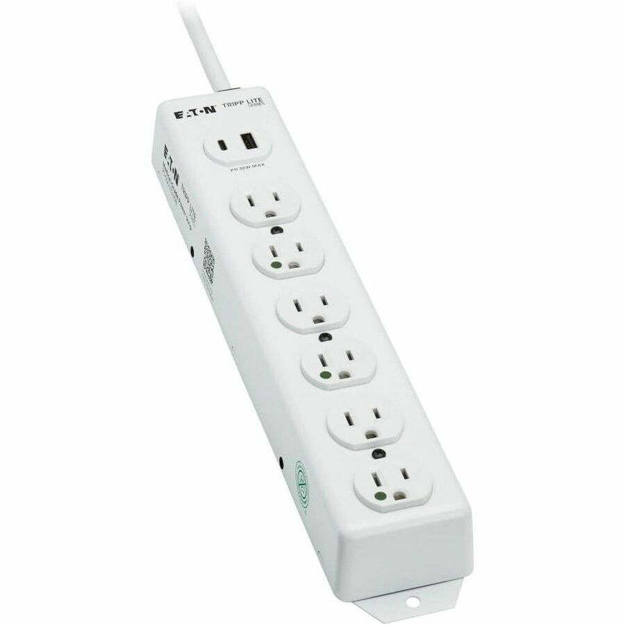 Eaton Tripp Lite Series Safe-IT UL 1363 Medical-Grade Power Strip, 6 Hospital-Grade Outlets, USB Charging, Safety Covers, Antimicrobial, 15 ft. Cord — PS-615-HGUSB