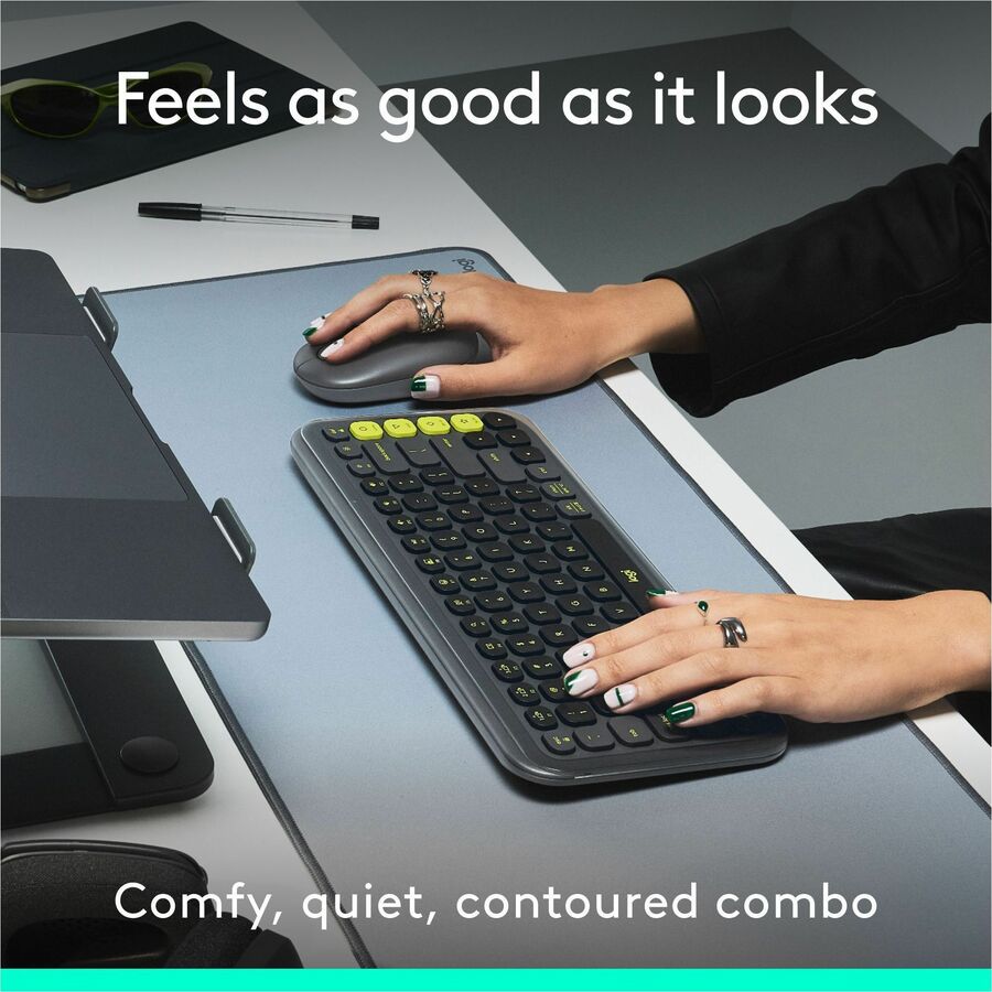 Logitech POP ICON COMBO, Bluetooth Keyboard and Mouse Combo, Comfortable Typing, Programmable Keys and Buttons, Quiet Clicks (Graphite & Green) — 920-013103