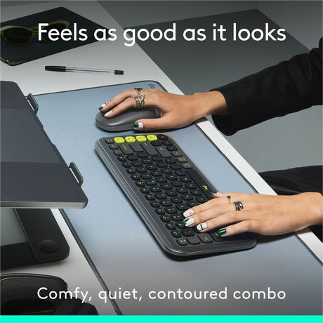 Logitech POP ICON COMBO, Bluetooth Keyboard and Mouse Combo, Comfortable Typing, Programmable Keys and Buttons, Quiet Clicks (Graphite & Green) — 920-013103