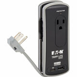 Eaton Tripp Lite Series Protect It! 2-Outlet Travel-Size Surge Protector - 5-15R Outlets, USB-C and USB-A Ports, 5-15P Input, Black — TRAVELER3USBC