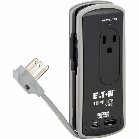 Eaton Tripp Lite Series Protect It! 2-Outlet Travel-Size Surge Protector - 5-15R Outlets, USB-C and USB-A Ports, 5-15P Input, Black — TRAVELER3USBC