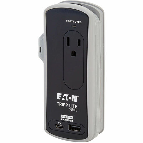 Eaton Tripp Lite Series Protect It! 2-Outlet Travel-Size Surge Protector - 5-15R Outlets, USB-C and USB-A Ports, 5-15P Input, Black — TRAVELER3USBC