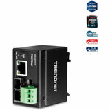 TRENDnet Hardened Industrial 100Base-FX Multi-Mode SC Fiber Converter, (2km, 1.2 Miles), IP40 Rated Housing, TI-F10SC,Black,Lifetime Protection — TI-F10SC