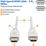 Eaton Tripp Lite Series High-Speed HDMI Cable (M/M) - 4K, Gripping Connectors, White, 3 ft. (0.9 m) — P568-003-WH