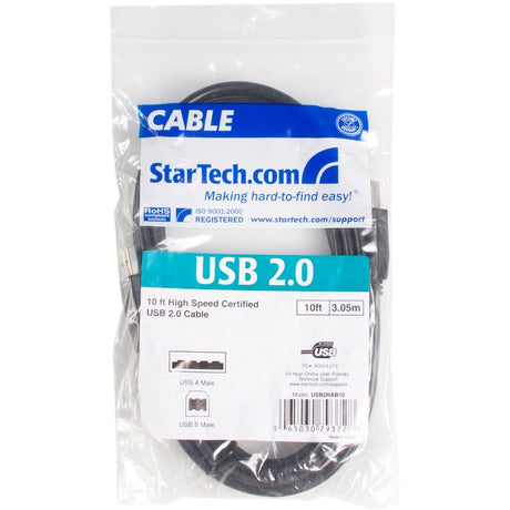 StarTech.com High Speed Certified USB 2.0 - USB cable - 4 pin USB Type A (M) - 4 pin USB Type B (M) - 3 m ( USB / Hi-Speed USB ) — USB2HAB10