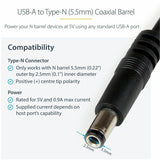StarTech.com 1m USB to Type N Barrel 5V DC Power Cable - USB A to 5.5mm DC — USB2TYPEN1M
