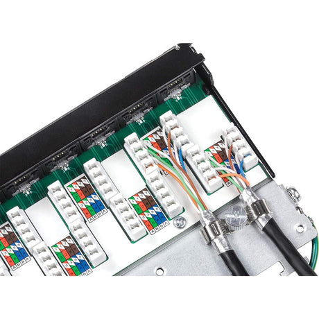 TRENDnet 12-Port Cat6A Shielded Patch Panel, 10G Ready, Cat5e,Cat6,Cat6A Compatible, Metal Housing, Color-Coded Labeling For T568A And T568B Wiring, Cable Management, Wall Mountable, Black, TC-P12C6AS