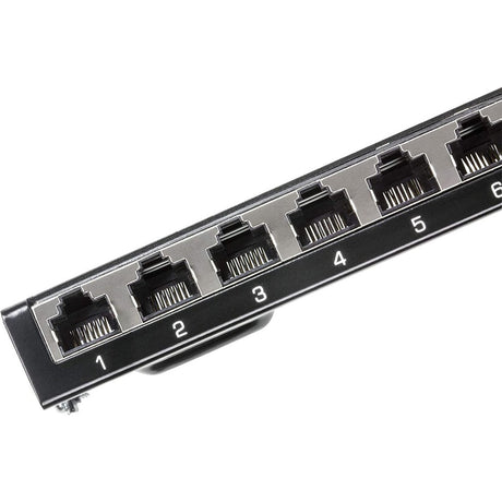 TRENDnet 12-Port Cat6A Shielded Patch Panel, 10G Ready, Cat5e,Cat6,Cat6A Compatible, Metal Housing, Color-Coded Labeling For T568A And T568B Wiring, Cable Management, Wall Mountable, Black, TC-P12C6AS