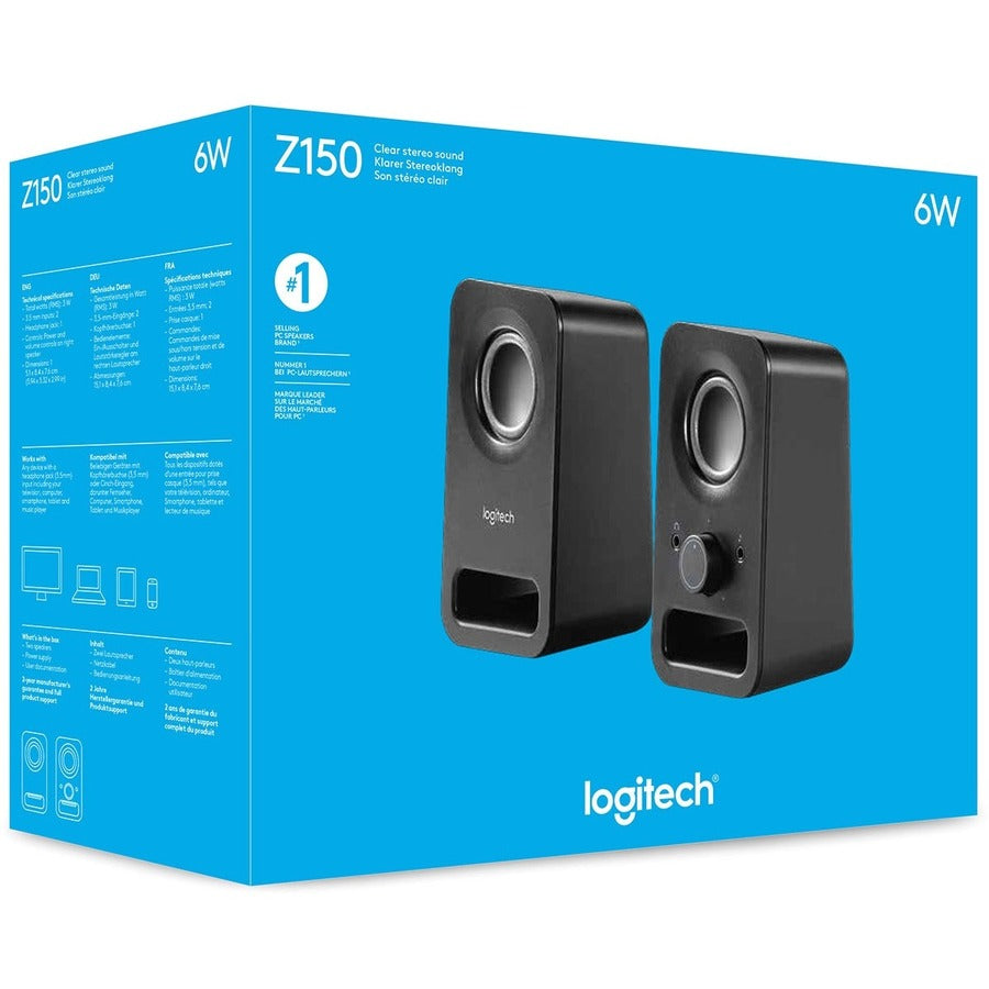 Logitech Multimedia Speakers Z150 with Clear Stereo Sound (Midnight Black, 3W RMS) — 980-000802