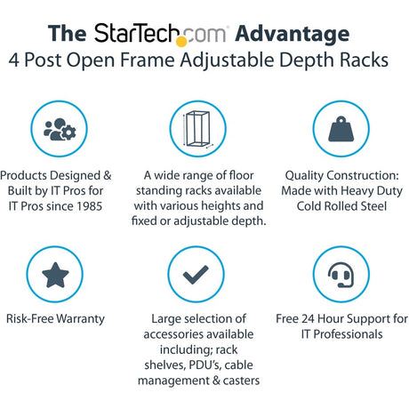 StarTech.com 4-Post 42U Mobile Open Frame Server Rack, 19" Network Rack with Casters, Rolling Rack for Computer/AV/Data/IT Equipment — 4POSTRACK42