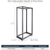StarTech.com 4-Post 42U Mobile Open Frame Server Rack, 19" Network Rack with Casters, Rolling Rack for Computer/AV/Data/IT Equipment — 4POSTRACK42