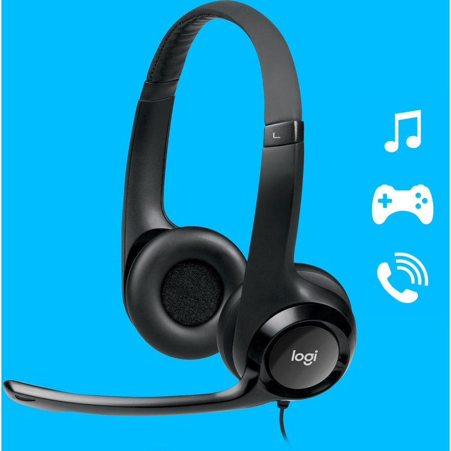 Logitech H390 Wired Headset for PC/Laptop, Stereo Headphones with Noise Cancelling Microphone, USB-A, In-Line Controls, Works with Chromebook — 981-000014