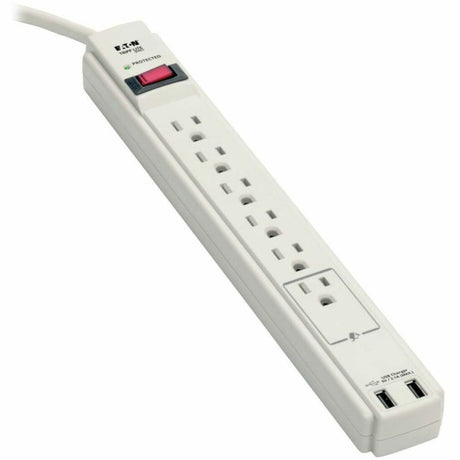 Eaton Tripp Lite Series Protect It! 6-Outlet Surge Protector, 6 ft. (1.83 m) Cord, 990 Joules, 2 x USB Charging ports (2.1A), Gray Housing — TLP606USB