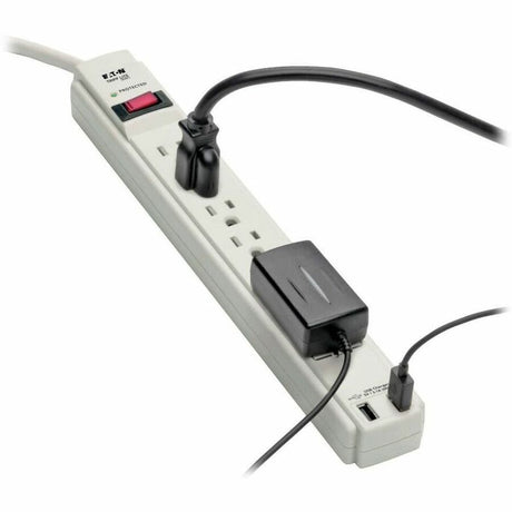 Eaton Tripp Lite Series Protect It! 6-Outlet Surge Protector, 6 ft. (1.83 m) Cord, 990 Joules, 2 x USB Charging ports (2.1A), Gray Housing — TLP606USB