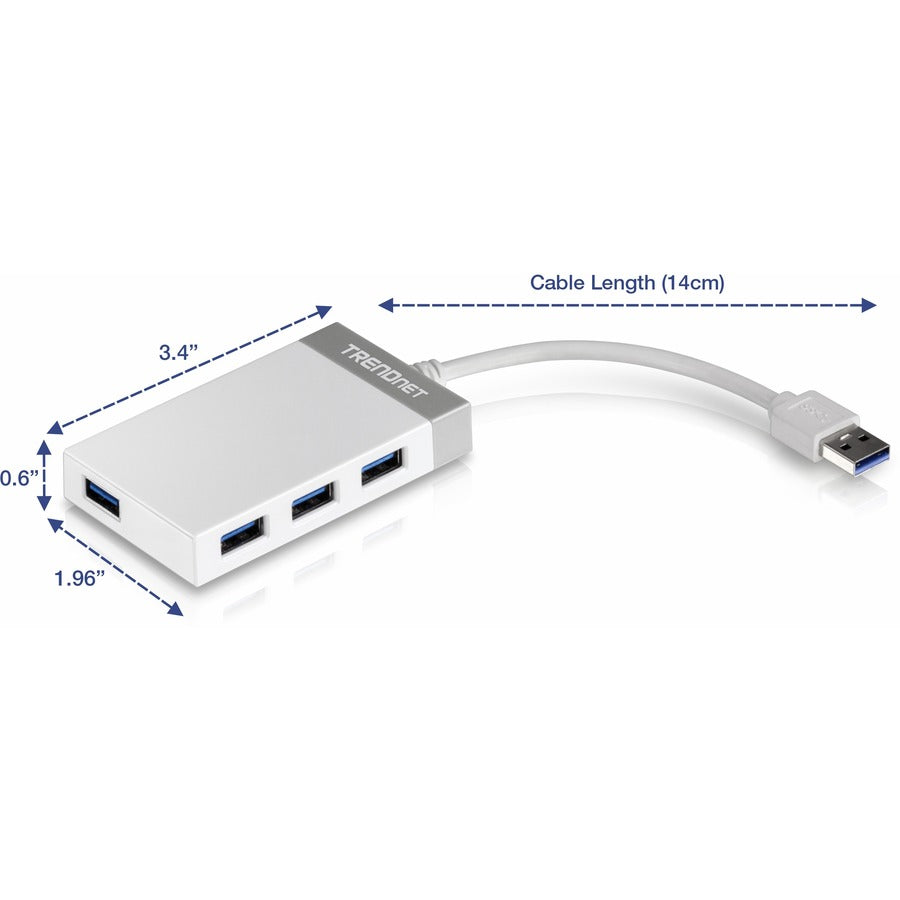 TRENDnet 4-Port USB 3.0 Compact Mini Hub with Built in USB 3.0 Cable, Plug & Play, Compatible with: Linux, Windows, Mac, Nintendo Switch, Backwards Compatible with USB 2.0, TU3-H4E