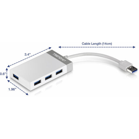 TRENDnet 4-Port USB 3.0 Compact Mini Hub with Built in USB 3.0 Cable, Plug & Play, Compatible with: Linux, Windows, Mac, Nintendo Switch, Backwards Compatible with USB 2.0, TU3-H4E