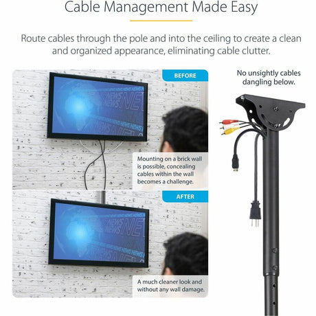 StarTech.com TV Ceiling Mount, Full-Motion Hanging Single Screen Vesa Mount for 32"-75" TVs / Displays - Height Adjustable Telescopic Pole — FPCEILPTBSP