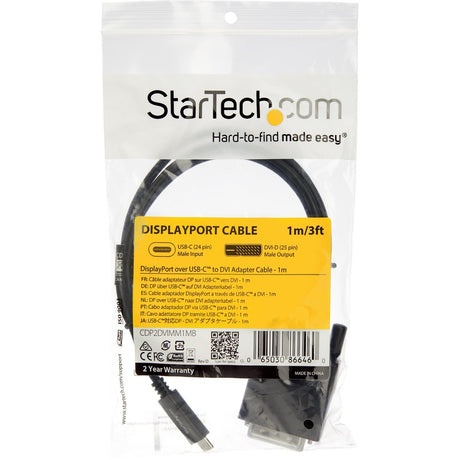 StarTech.com 3.3 ft / 1 m USB-C to DVI Cable - USB Type-C Video Adapter Cable - 1920 x 1200 - Black — CDP2DVIMM1MB