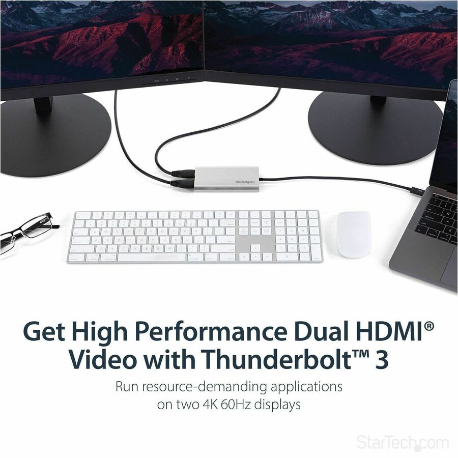 StarTech.com Thunderbolt 3 to Dual HDMI 2.0 Adapter - 4K 60Hz Dual Monitor TB3 HDMI Video Adapter - Thunderbolt 3 Certified -Mac & Windows — TB32HD24K60