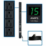 Eaton Tripp Lite Series 1.5kW Single-Phase Local Metered PDU, 100-127V Outlets (8 5-15R), 5-15P, 15 ft. (4.57 m) Cord, 0U Vertical, 24 in. — PDUMV15-24
