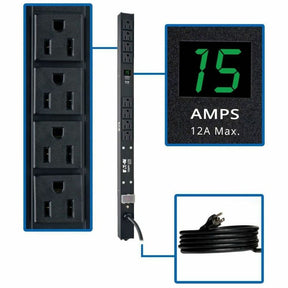 Eaton Tripp Lite Series 1.5kW Single-Phase Local Metered PDU, 100-127V Outlets (8 5-15R), 5-15P, 15 ft. (4.57 m) Cord, 0U Vertical, 24 in. — PDUMV15-24
